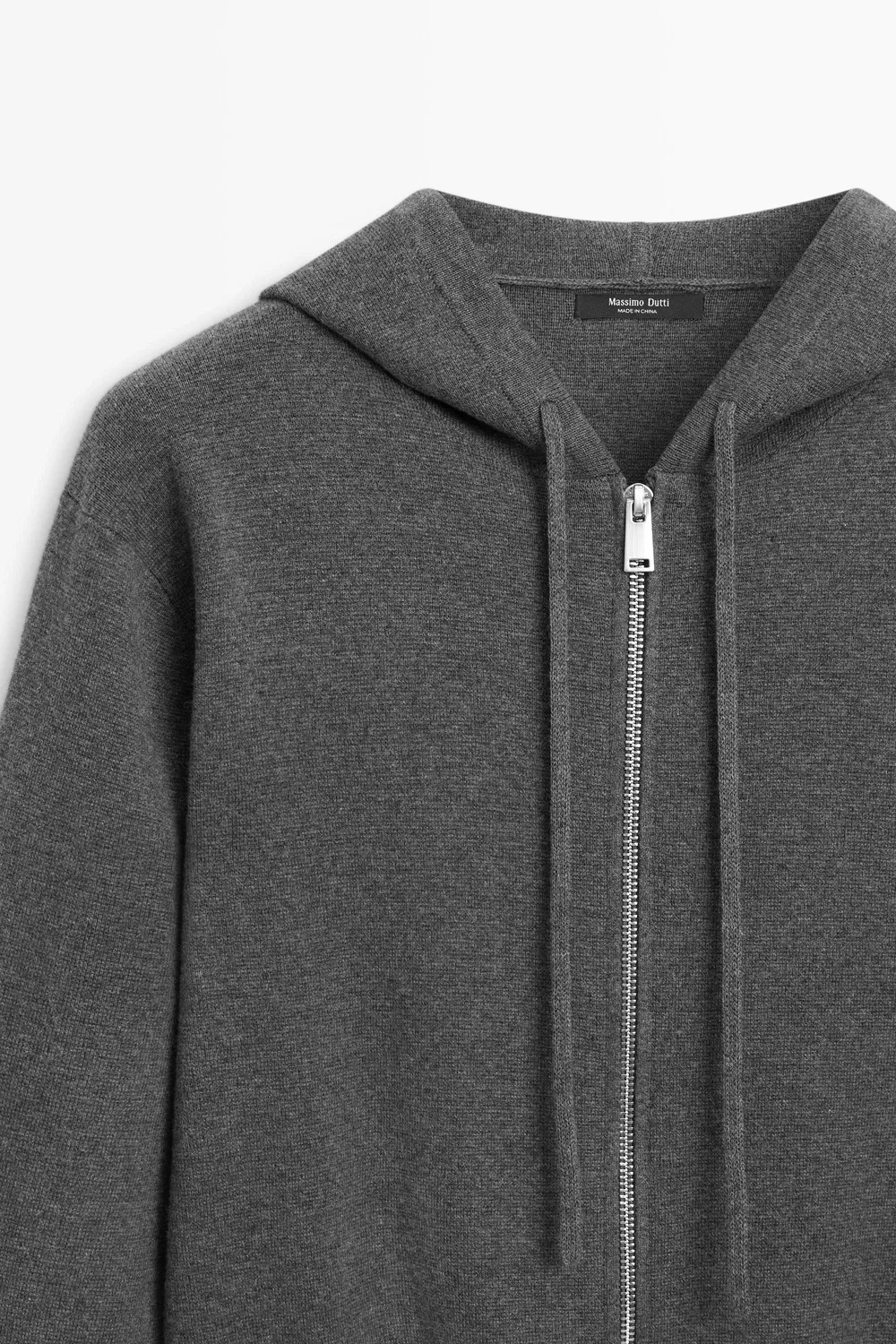 Кардиган Massimo Dutti Cotton Blend Knit Hooded, серый — фото 4