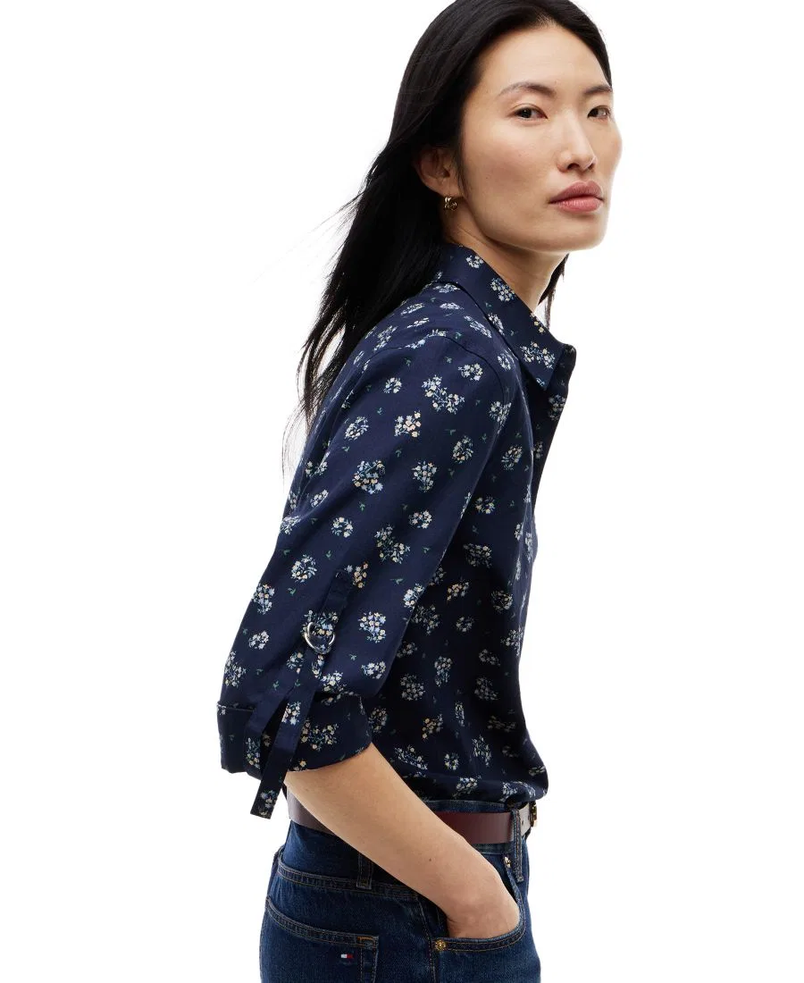 Женская рубашка с принтом, с закатанными рукавами Tommy Hilfiger, Traditional Floral Dark Blue — фото 3