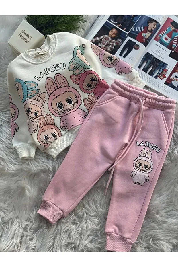 Детский комплект для девочек с принтом Labubu Printed Paty Kids, Pink — фото 3