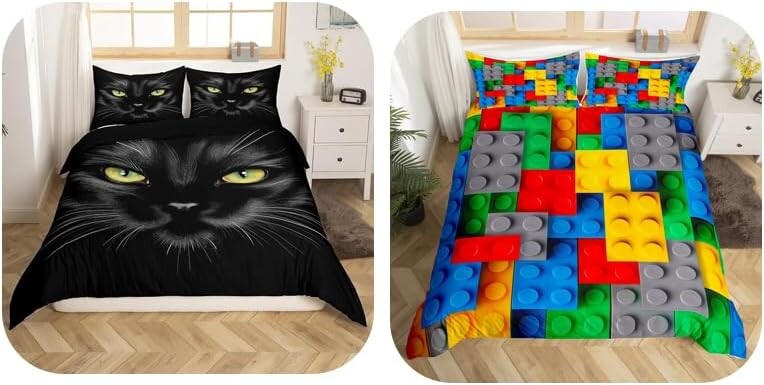 

Erosebridal, 6 предметов, черный кот и 3D строительные блоки, пододеяльник + наволочка (без одеяла)