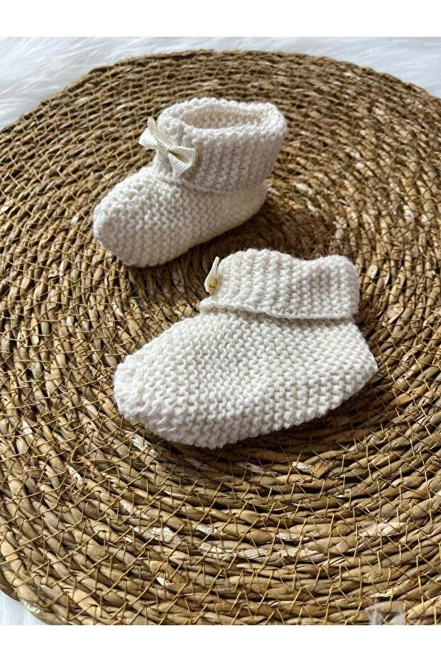 Детские вязаные пинетки для новорожденных из органического хлопка Mayakids, Beige — фото 3