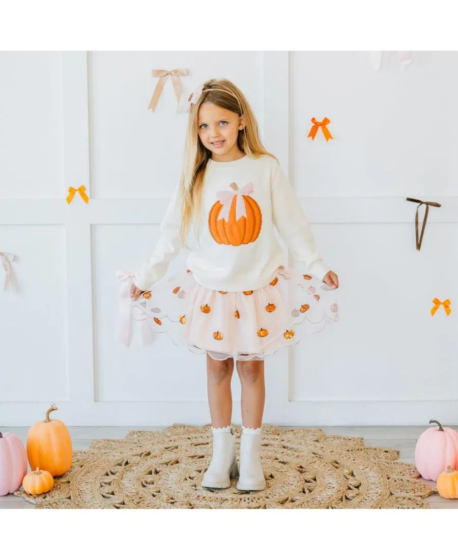 Детский свитер с принтом Coquette Pumpkin Sweet Wink, Ivory — фото 2