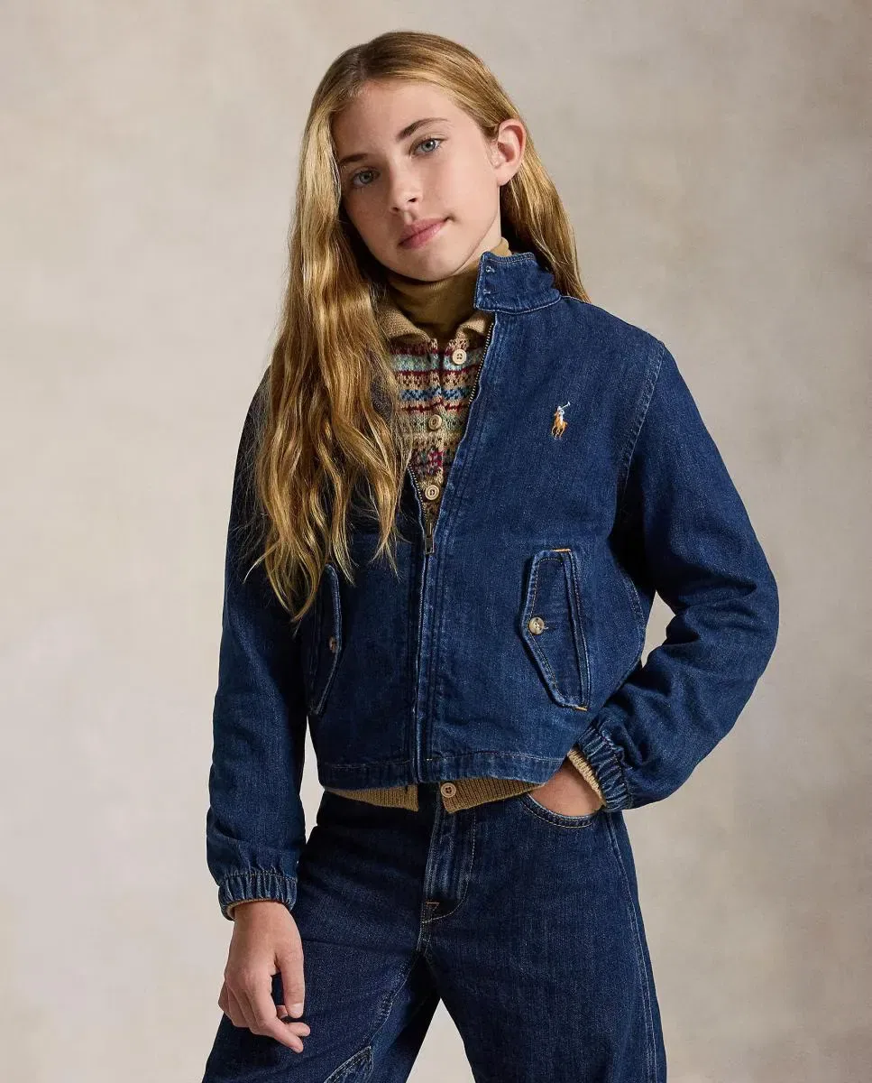 Детская джинсовая куртка для девочек с вышивкой Polo Ralph Lauren, Azul Índigo — фото 2