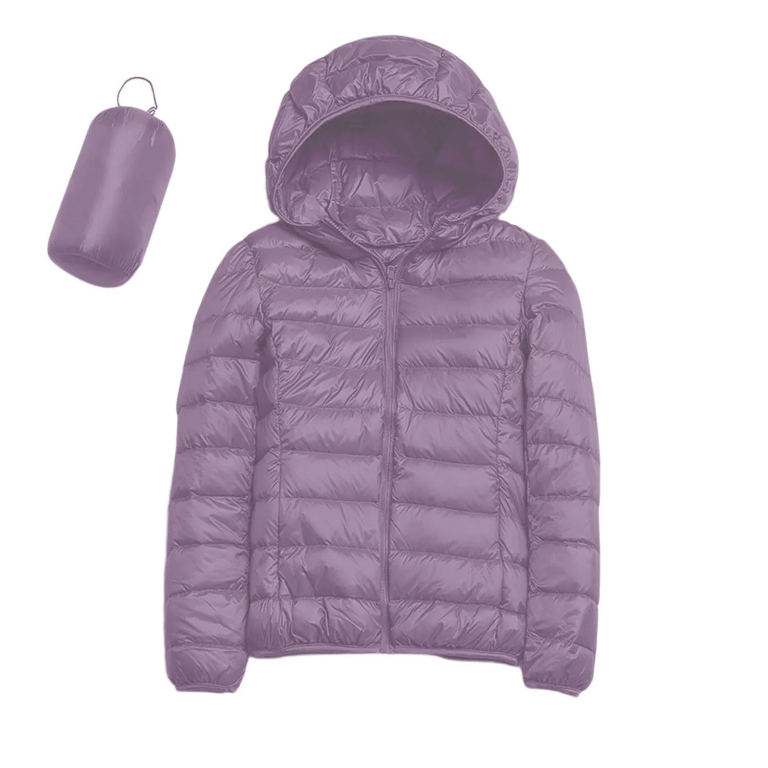 Женское зимнее пальто с капюшоном и молнией, purple