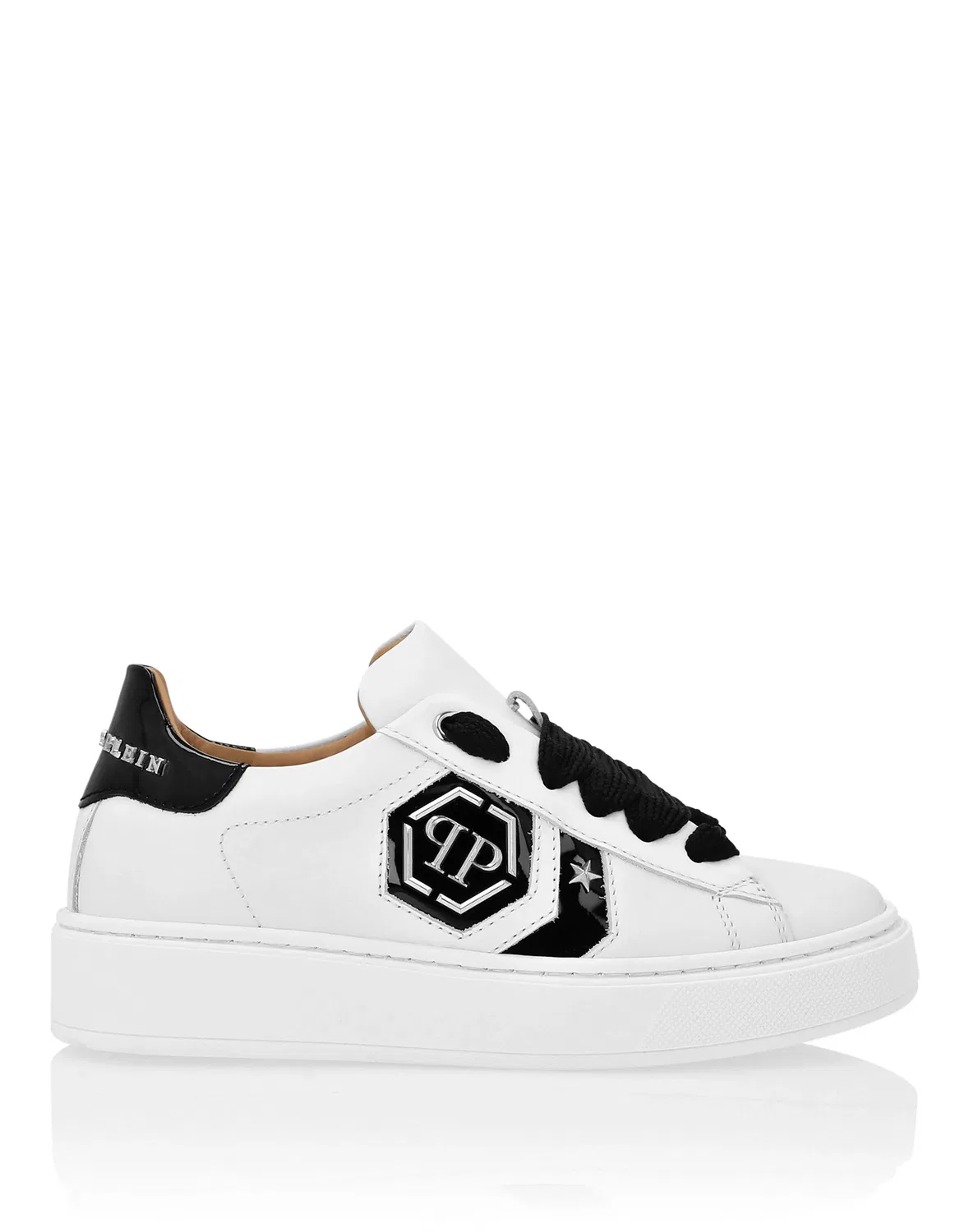 Детские кроссовки низкие с тисненым логотипом Lo-Top Sneakers Hexagon PHILIPP PLEIN, White/Black — фото 2