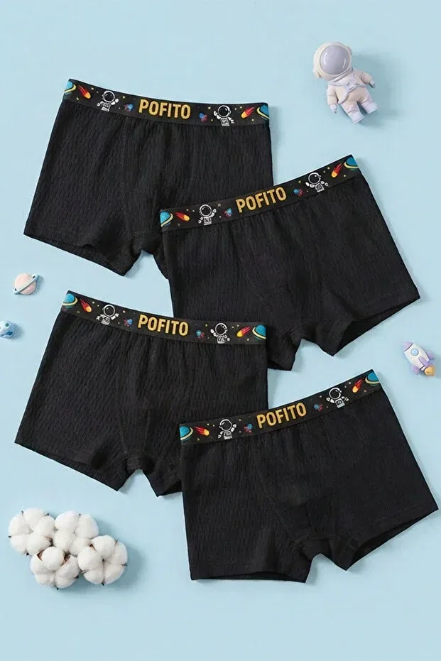 Детские боксеры для мальчиков хлопковые 4-комплект Basics Pofito, Black — фото 3