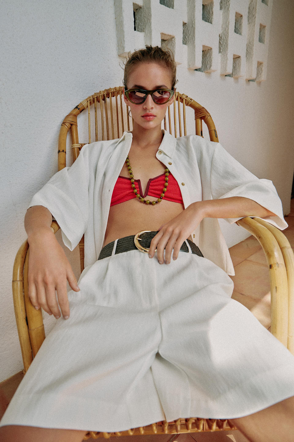 Шорты Zara Darted Bermuda With Belt, белый — фото 3