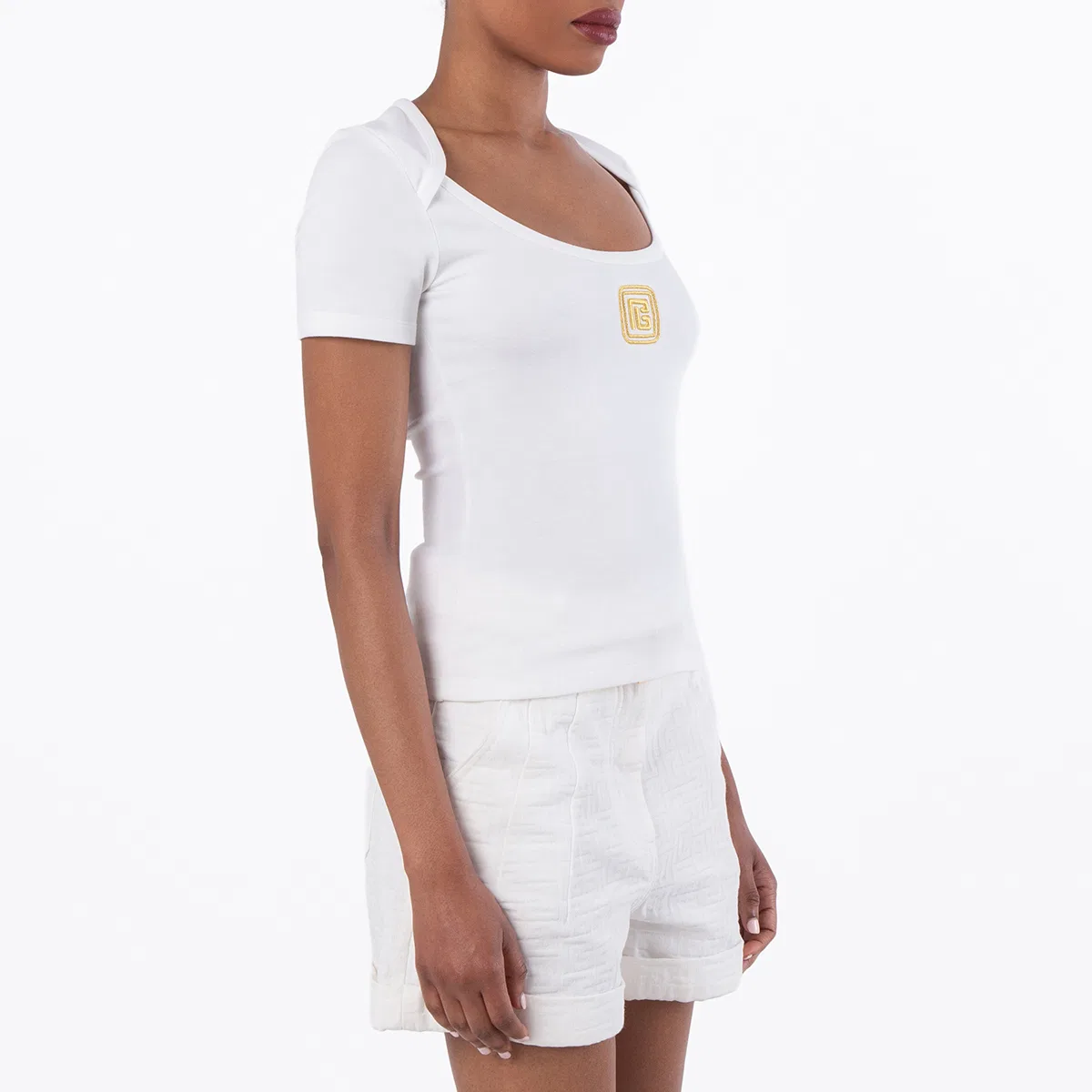 Футболка с вышивкой PB Logo Balmain, Blanc Or — фото 2