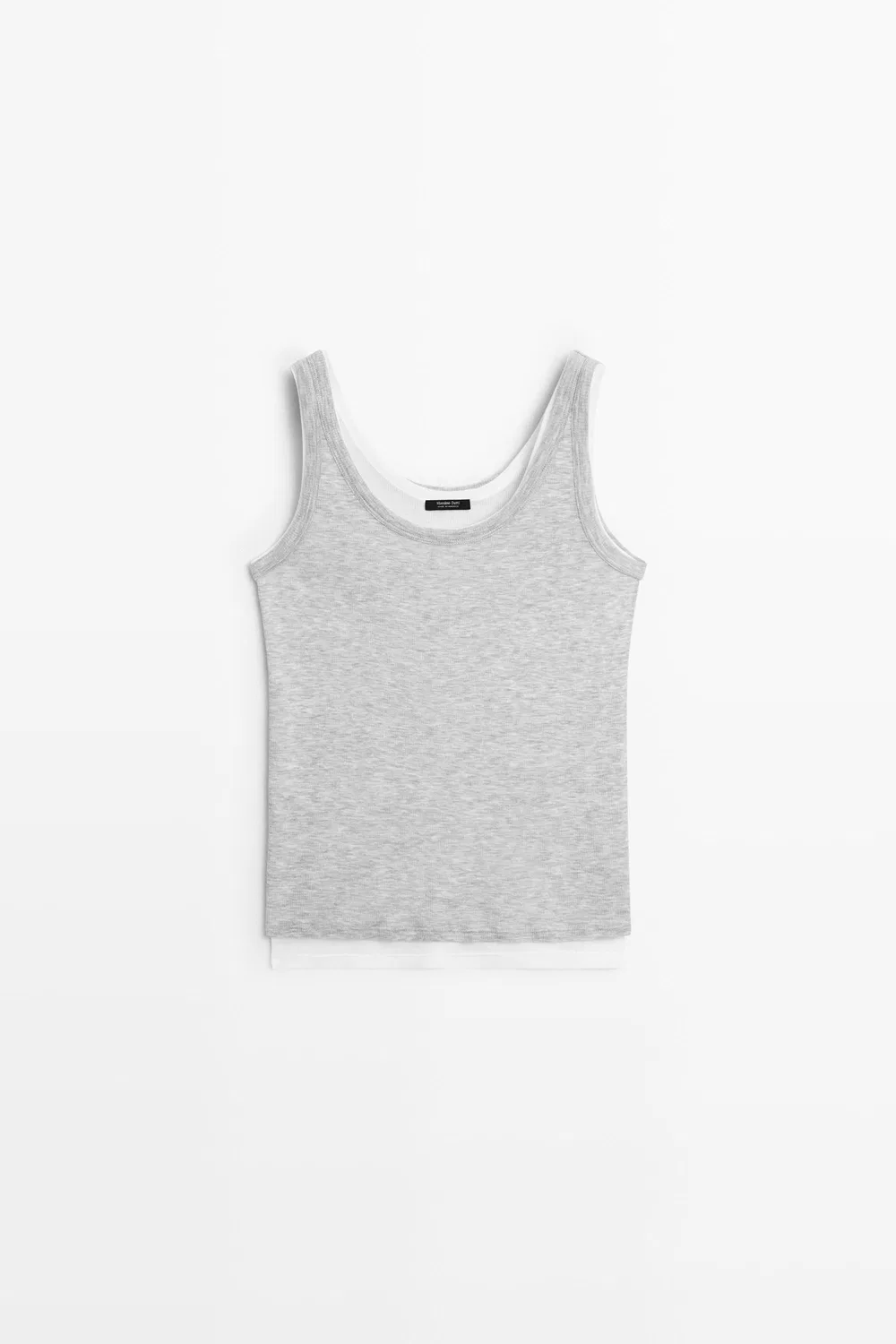 Топ Massimo Dutti Cotton Blend Ribbed Double-layer, серый — фото 2