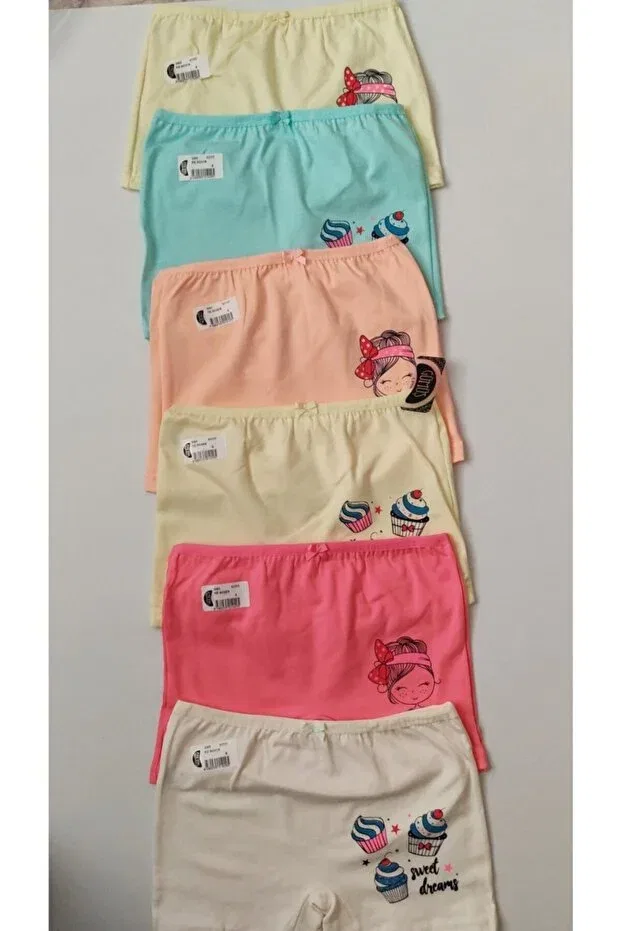 Детские боксеры для девочек с принтом 6-pack Gümüş Iç Çamaşir, Cream/Pink/Yellow/Blue/Orange/Yellow