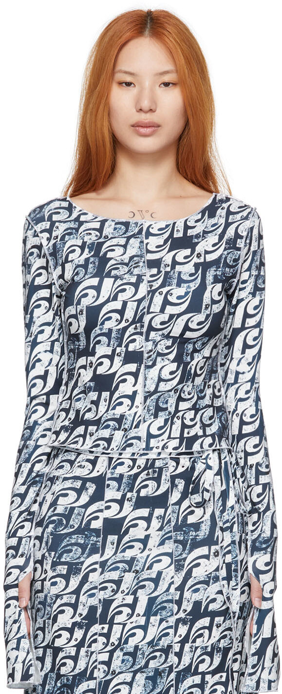 

SSENSE Эксклюзивная темно-синяя футболка из полиэстера Heste Jente, Синий, SSENSE Эксклюзивная темно-синяя футболка из полиэстера Heste Jente