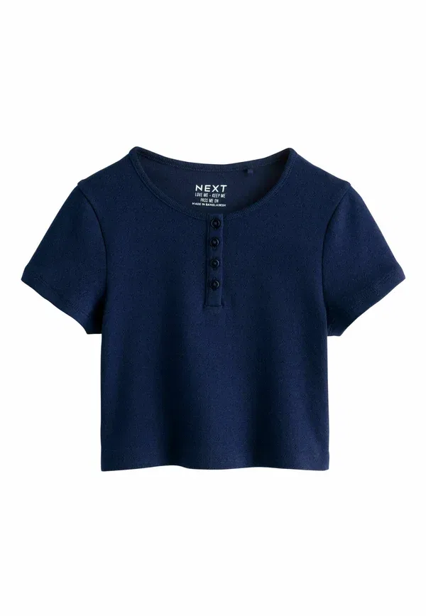 Футболка хлопковая Regular fit pointelle button front 2 pack Next navy white, белый/темно-синий — фото 3