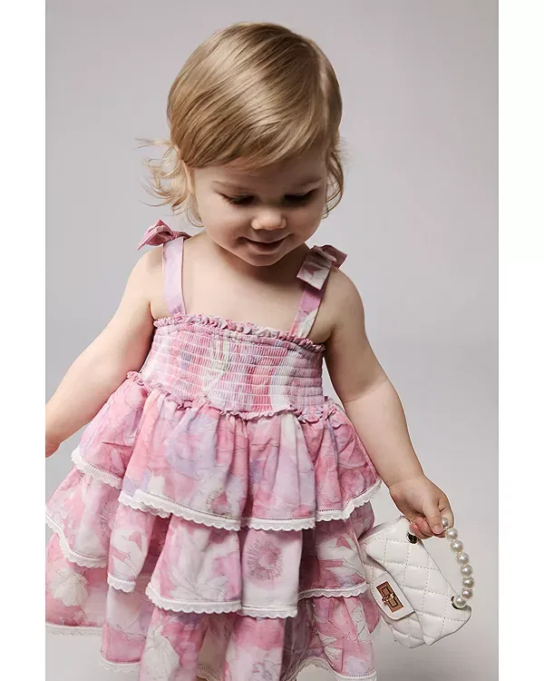 Детское платье для девочек с принтом Lexie Tiered Dress Bardot, розовый — фото 4