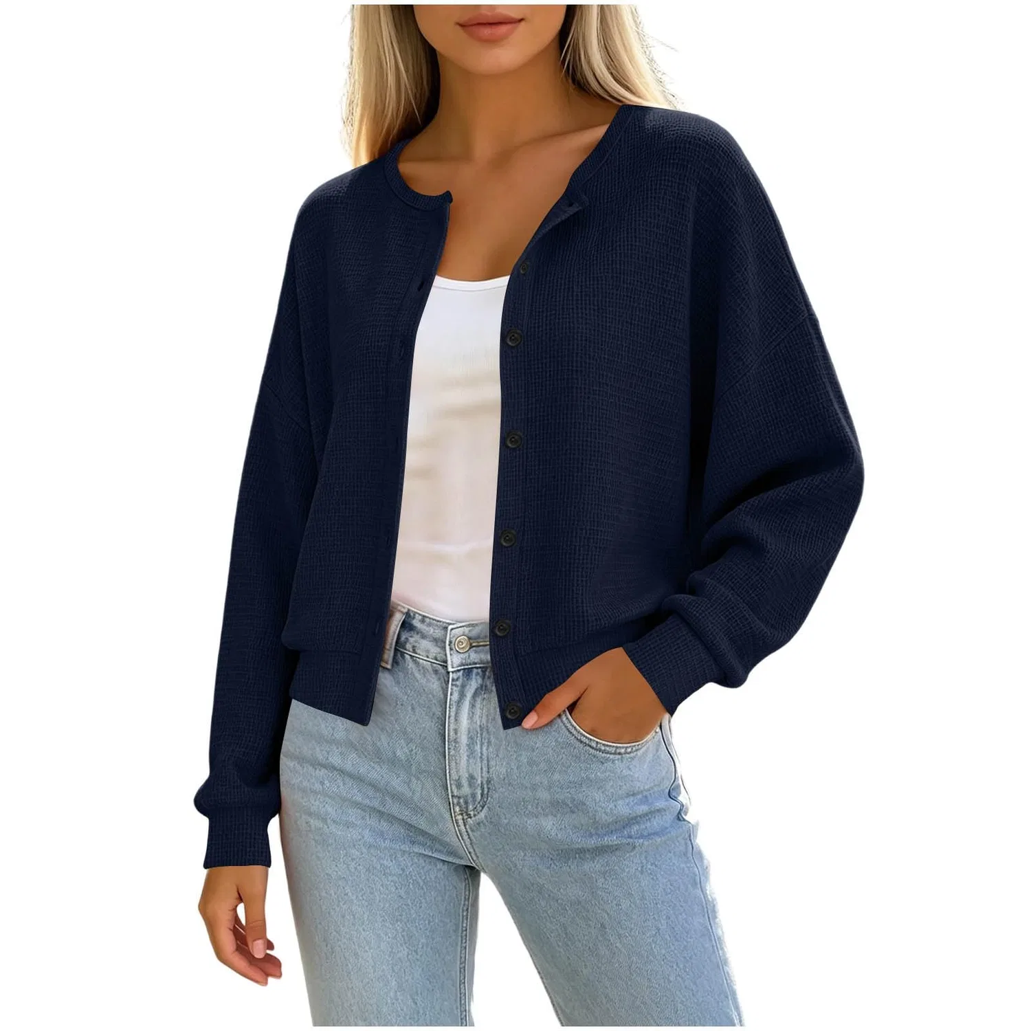 Женский укороченный кардиган с длинным рукавом, Blu navy 1