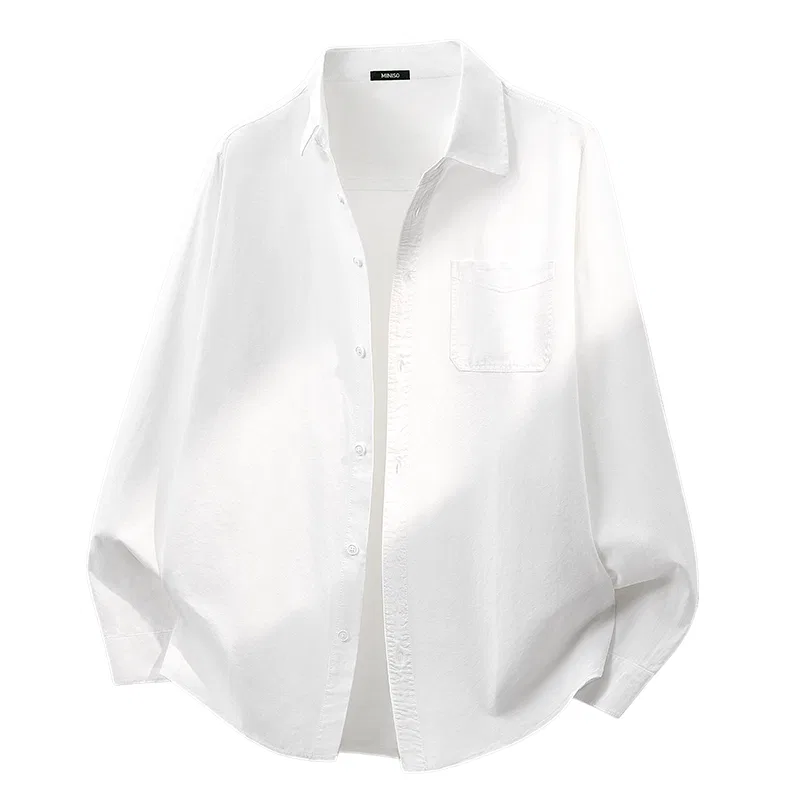 Детская рубашка с воротником MINISO, White (M45 Ink Gray Smiley Face Bottom Right B)