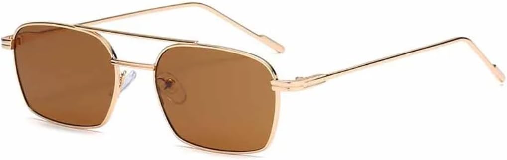 

Модные металлические солнцезащитные очки с двойной перемычкой, маленькая квадратная оправа, женские, для активного отдыха и вождения, мужские, роскошные, с защитой от УФ-излучения UV400 TVTBBVV, Gold Brown