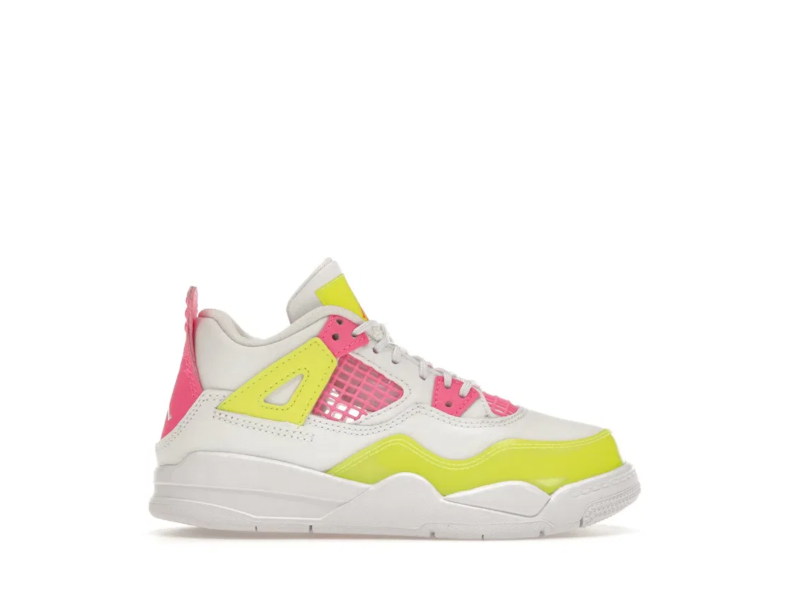 Детские кроссовки Lifestyle с цветными акцентами Jordan 4 Retro, White/Lemon Venom-Pink Blast