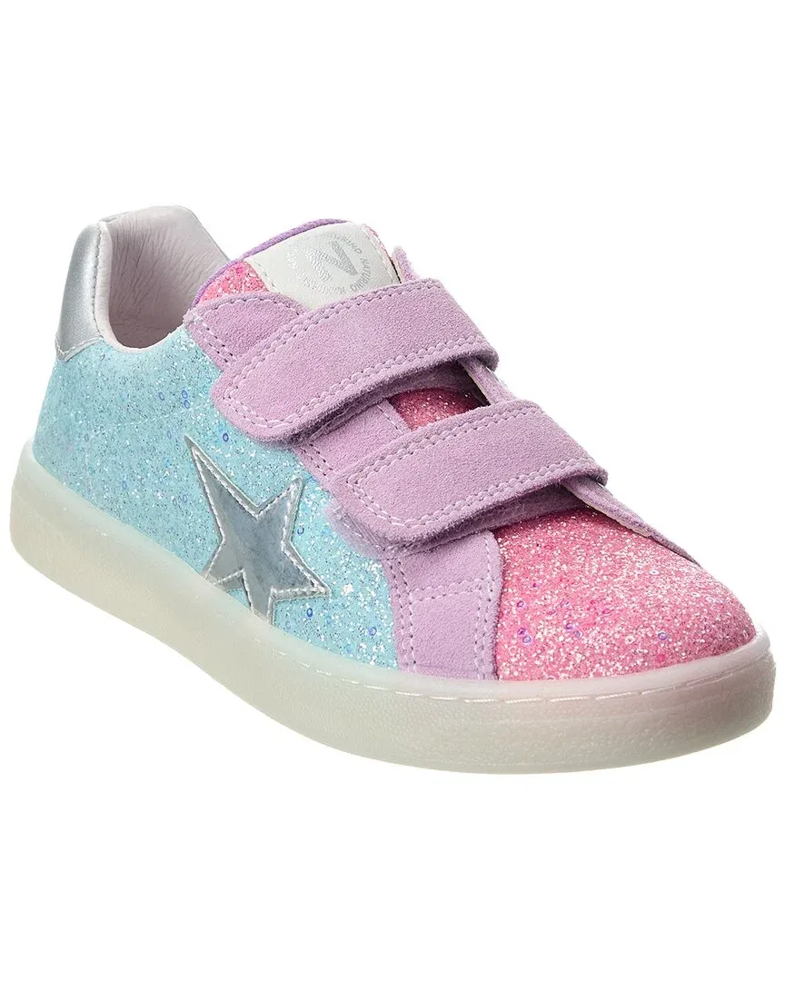 Детские кроссовки на липучках с блестками Naturino Pinn Glitter & Suede Sneaker, розовый
