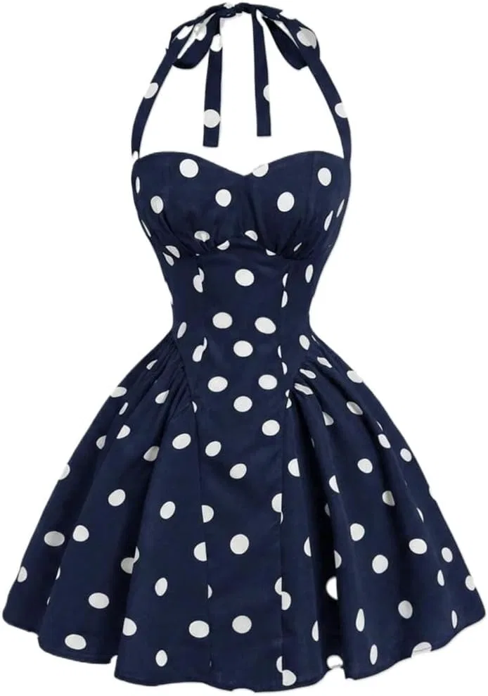 Женское повседневное платье в горошек A-line с запахом, Navy Blue