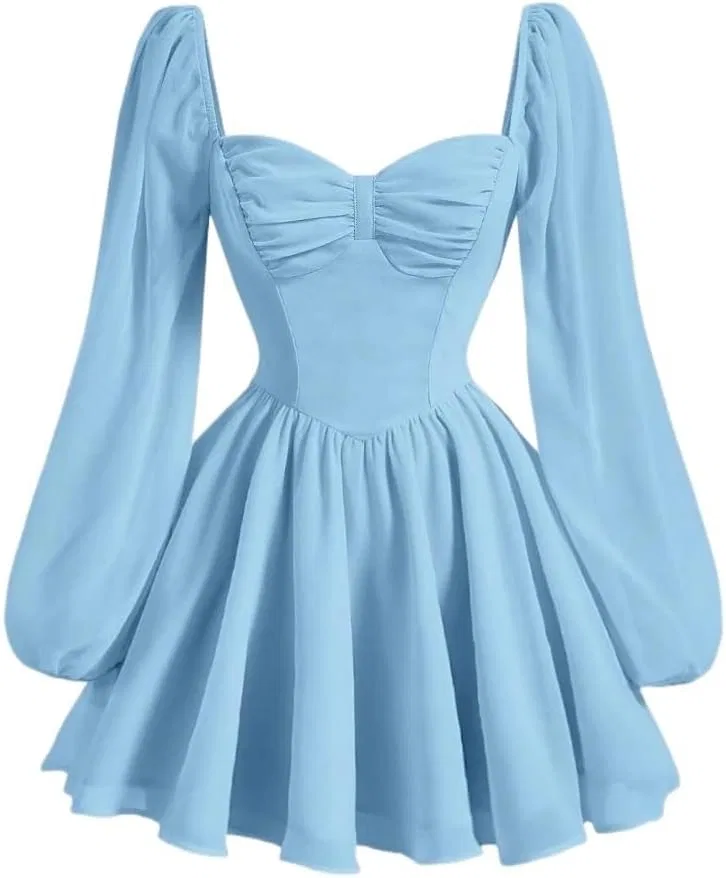Женское платье A-силуэта с асимметричным вырезом, Blue