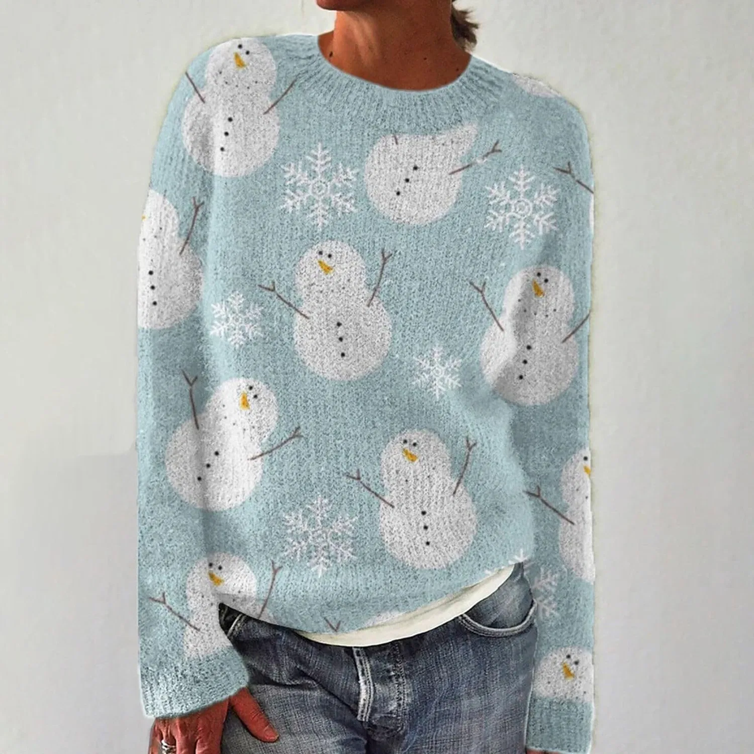 Женский свитер с принтом Fair Isle HUIFUAO, Z23 Sky Blue — фото 2