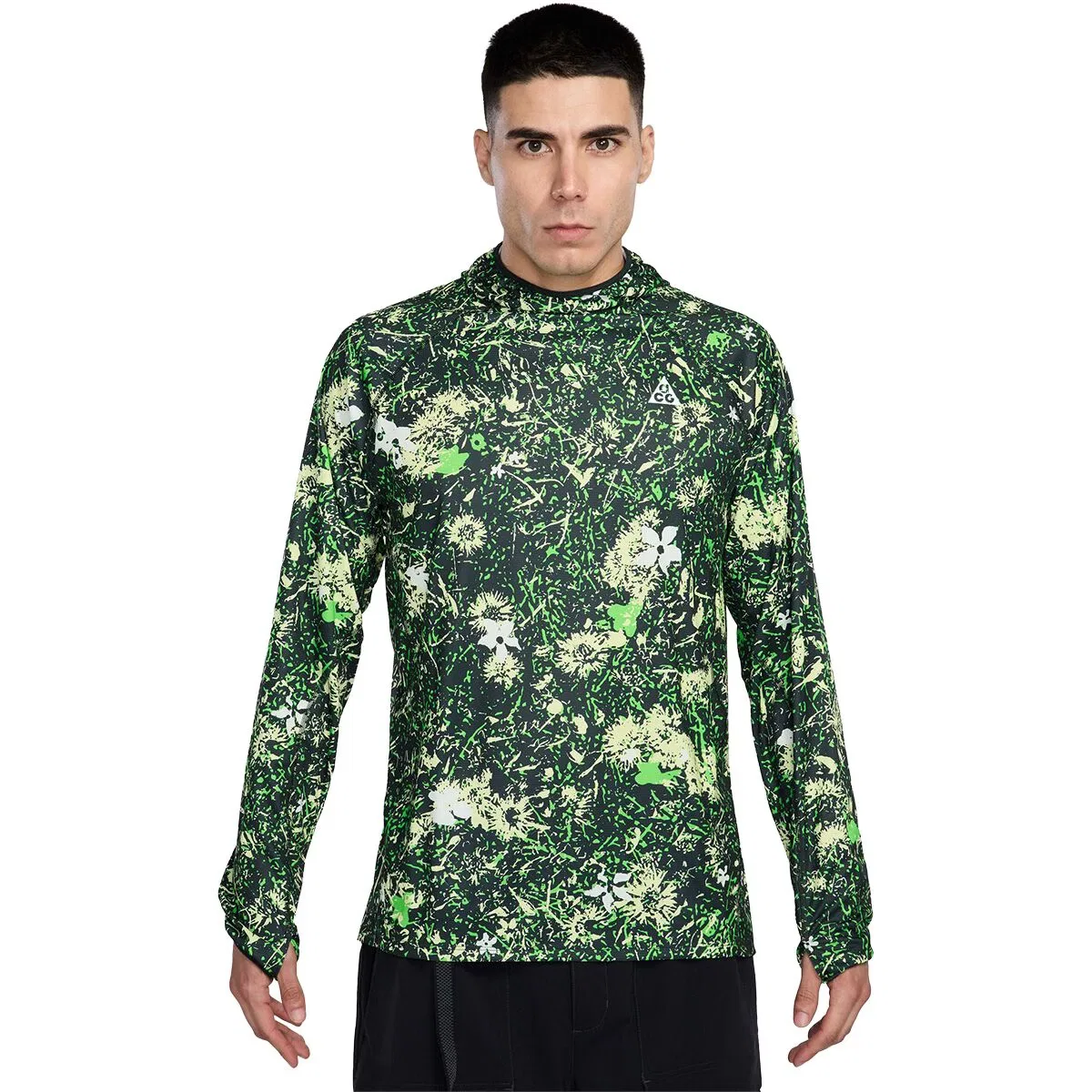 Мужская худи с длинным рукавом Solar Chase AOP Nike, Mean Green/Black Spruce/Summit White