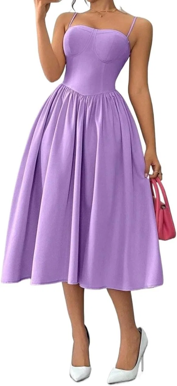 Женское элегантное миди-платье на тонких бретелях, Mauve Purple