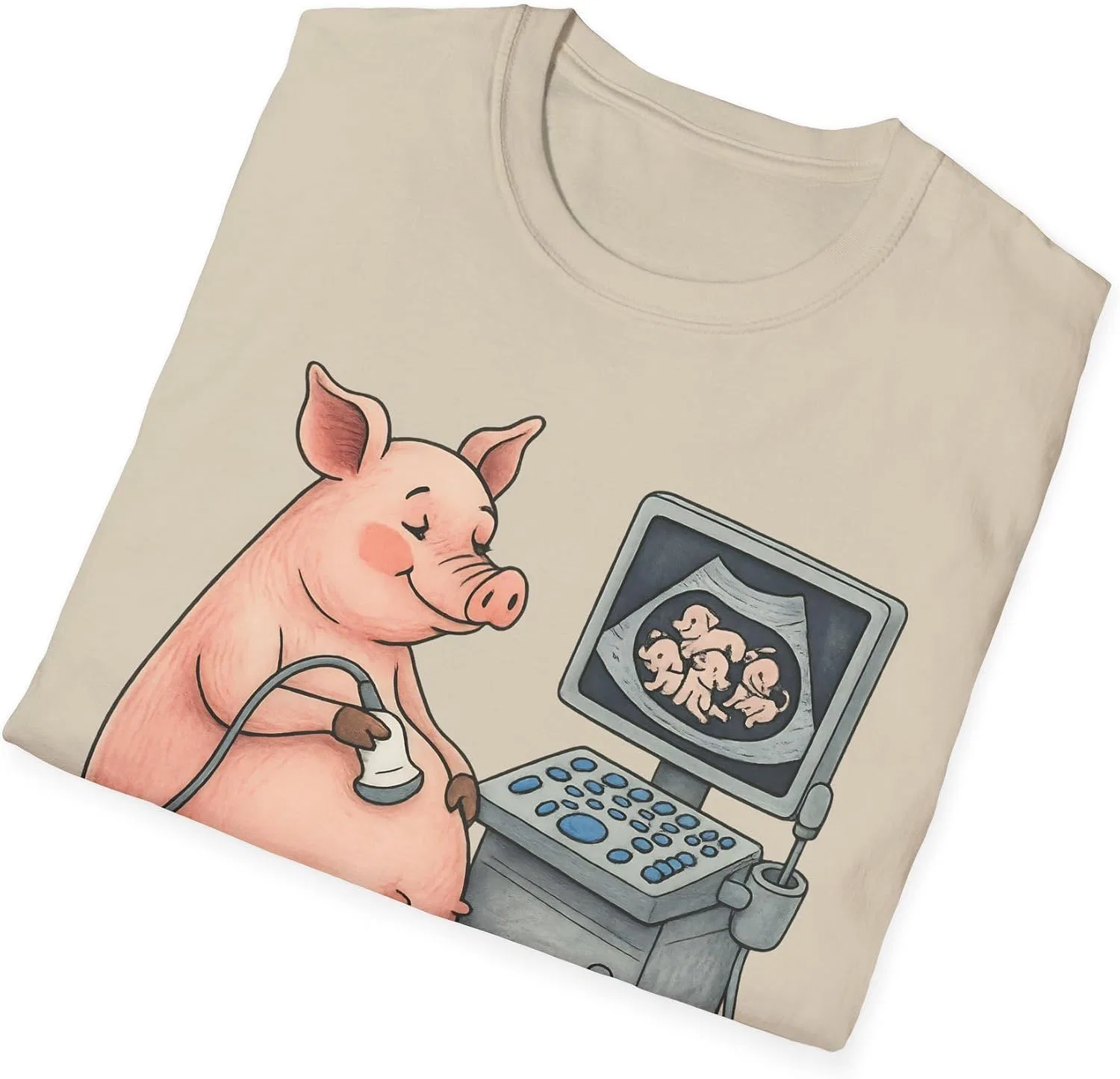Женская футболка с принтом Pregnant Pig Ultrasound Shirt, песочный — фото 3