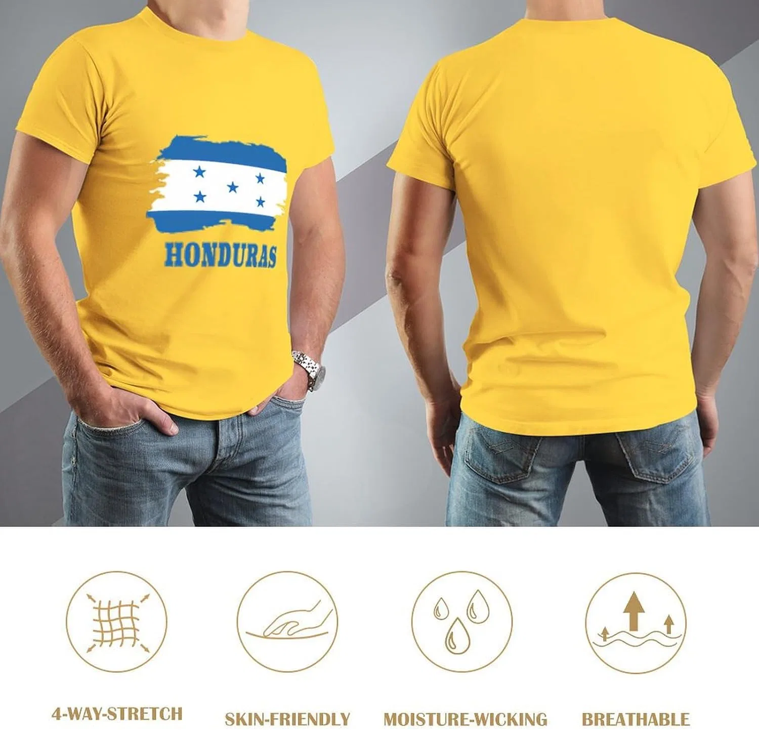 Мужская футболка с принтом флага Гондураса, Yellow — фото 4