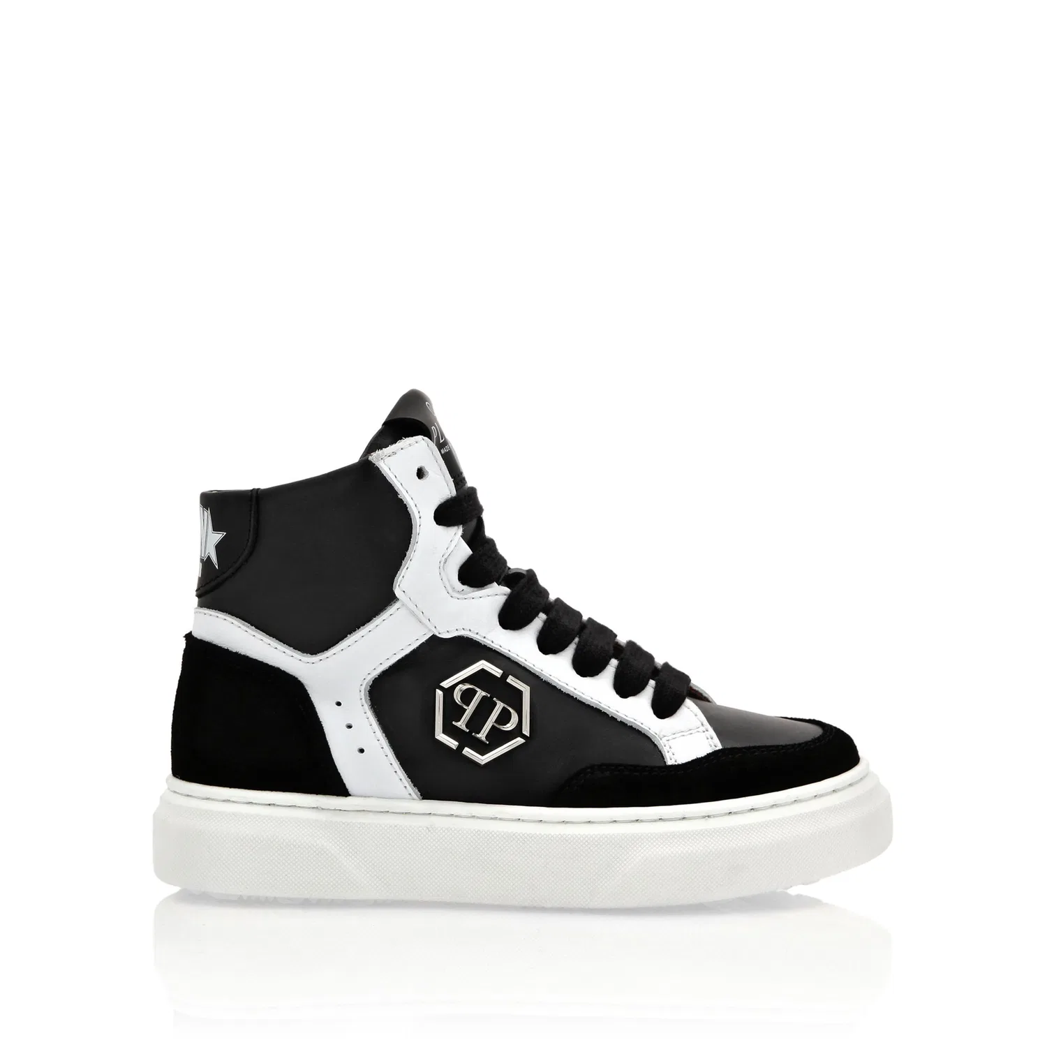Детские кроссовки с шестиугольным логотипом Philipp Plein, Black/White — фото 3
