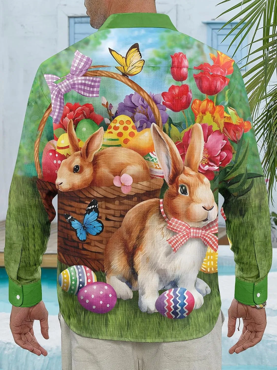 Мужская рубашка с коротким рукавом с принтом кролика, Easter, Polyester, 03#easter — фото 3