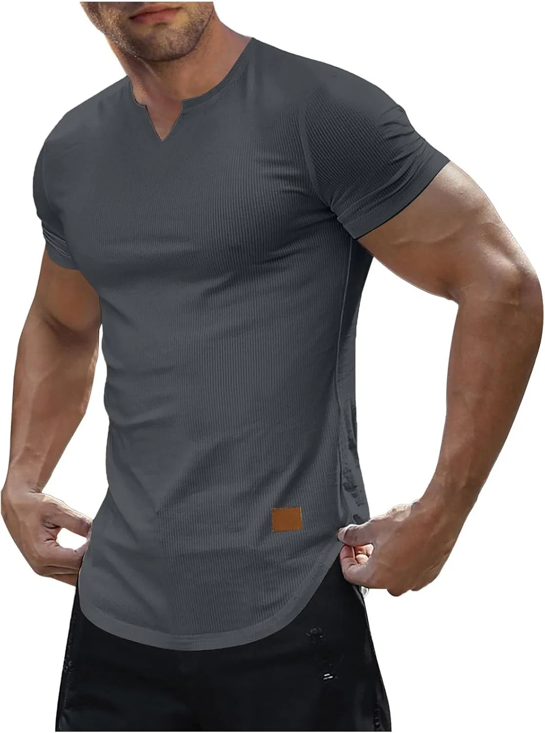 Мужская облегающая футболка с ребристой текстурой Henley, Dark Gray