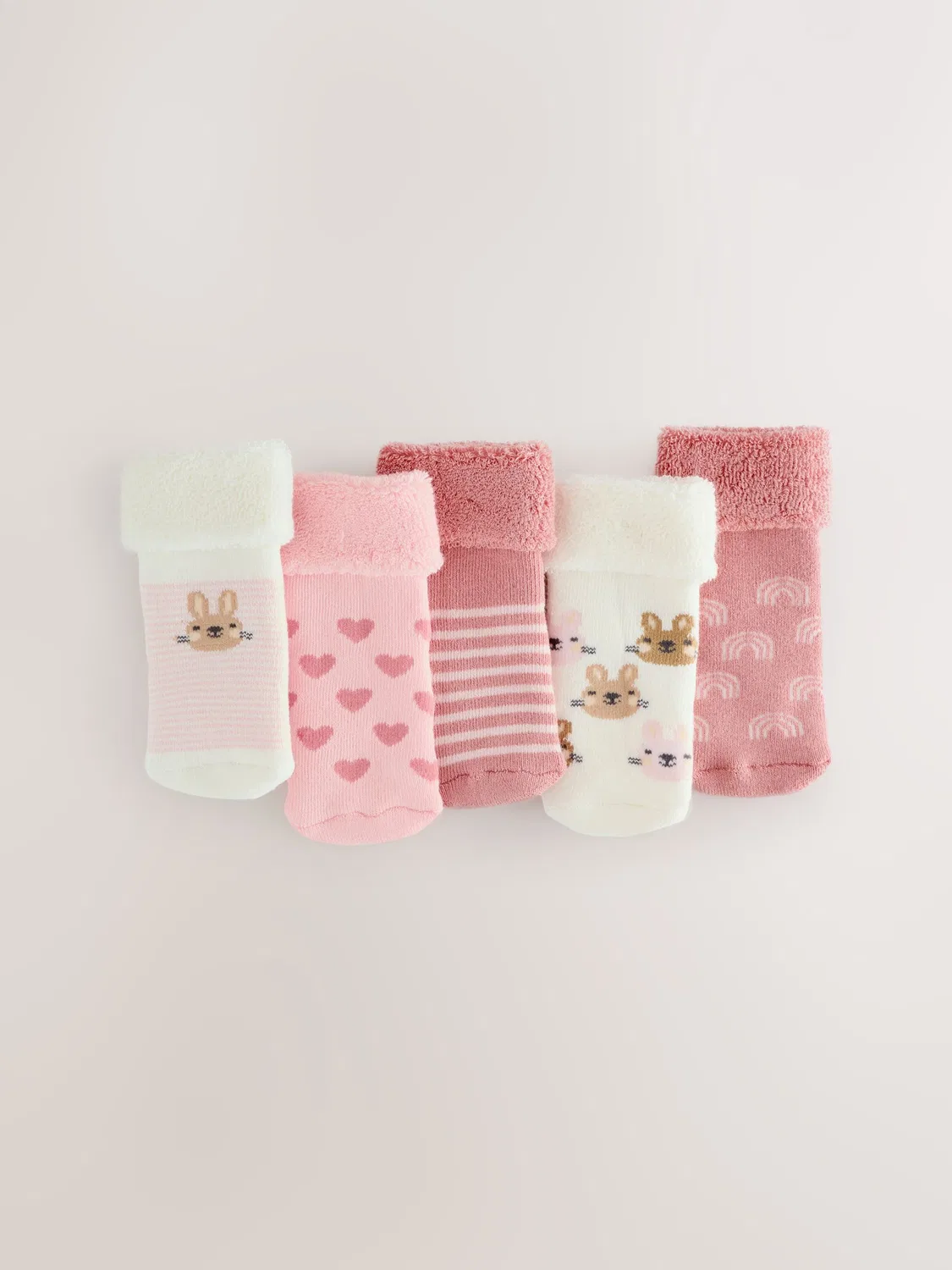 Носки детские 5 пар махровые, Pink Baby Roll Top Towelling Socks 5 Pack Next, розовый