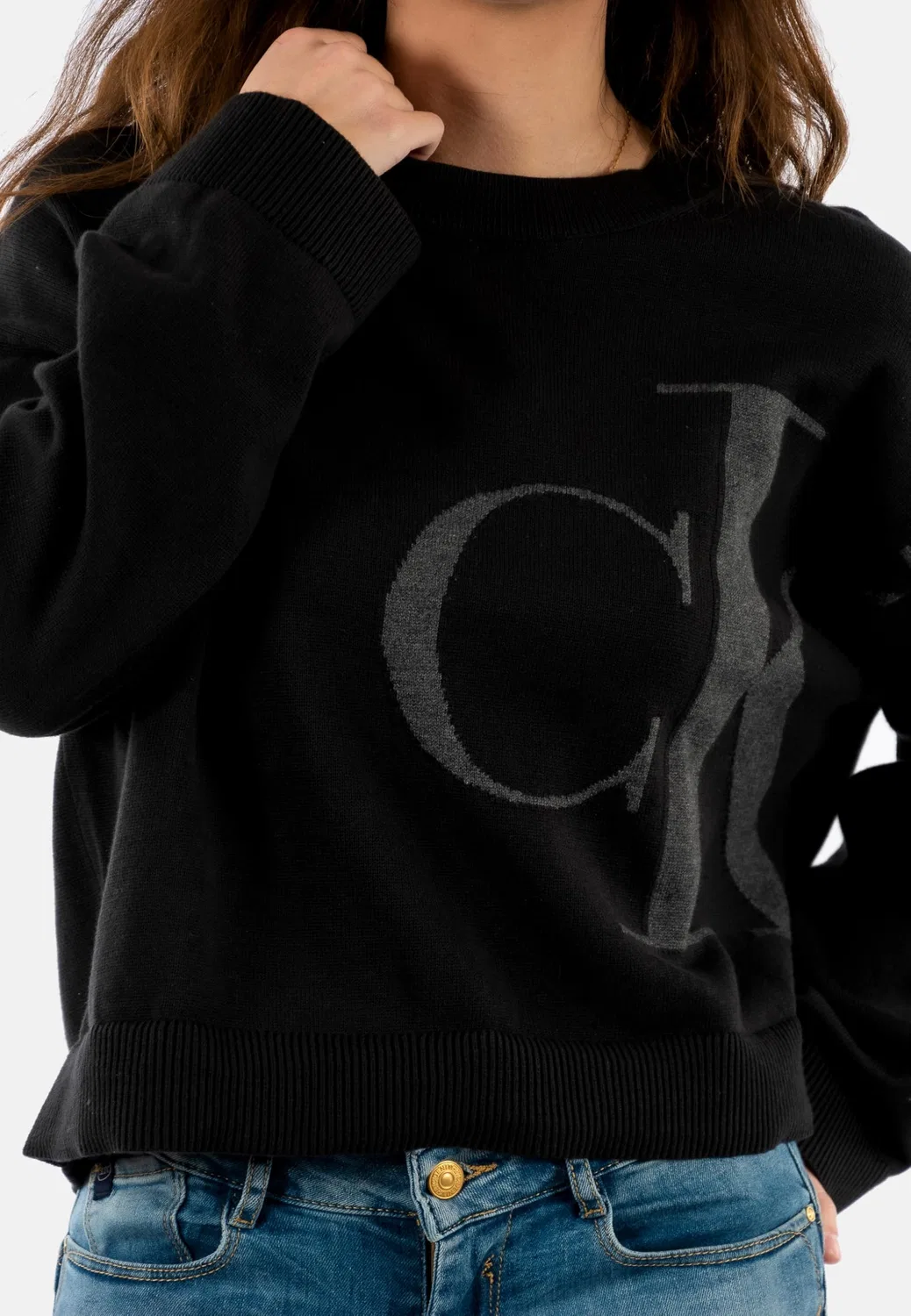 Женский свитер с длинным рукавом из гладкого хлопка Calvin Klein, Black — фото 3