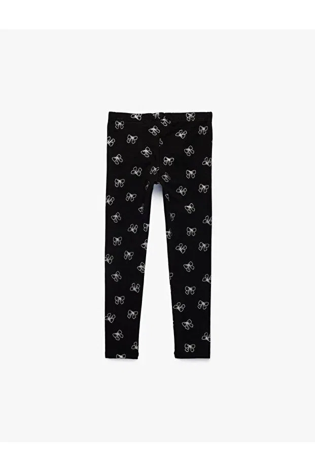 Детские леггинсы для девочек с принтом Ribbon Printed Black Girls' Tights 6skg40106ak Koton, Black Patterned — фото 2