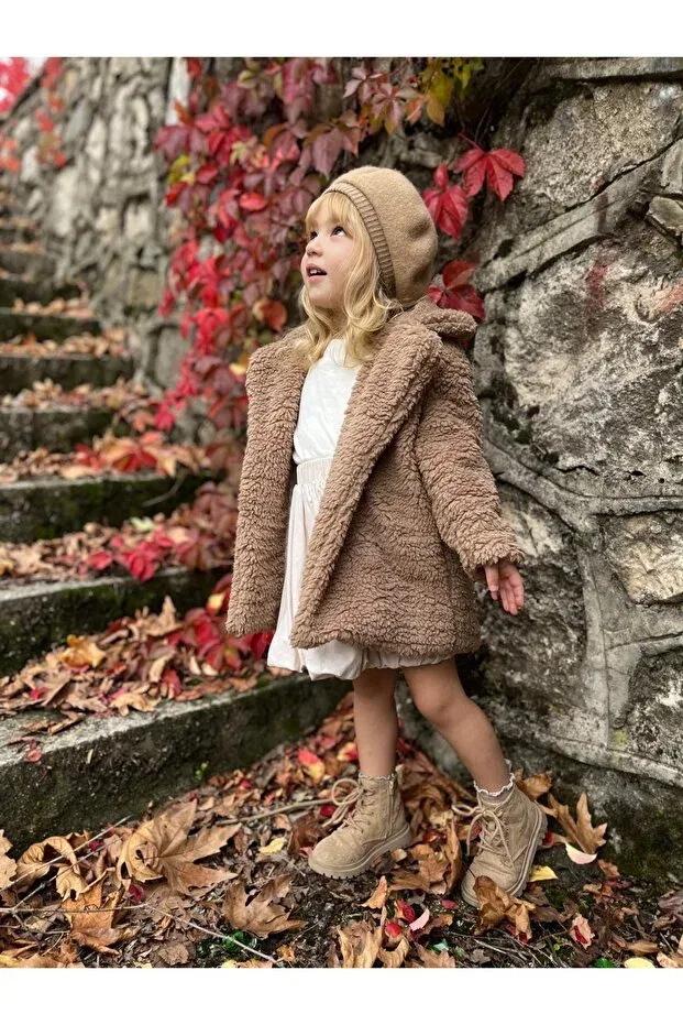 Детское пальто для девочек из плюша Petit Style Kids, Brown