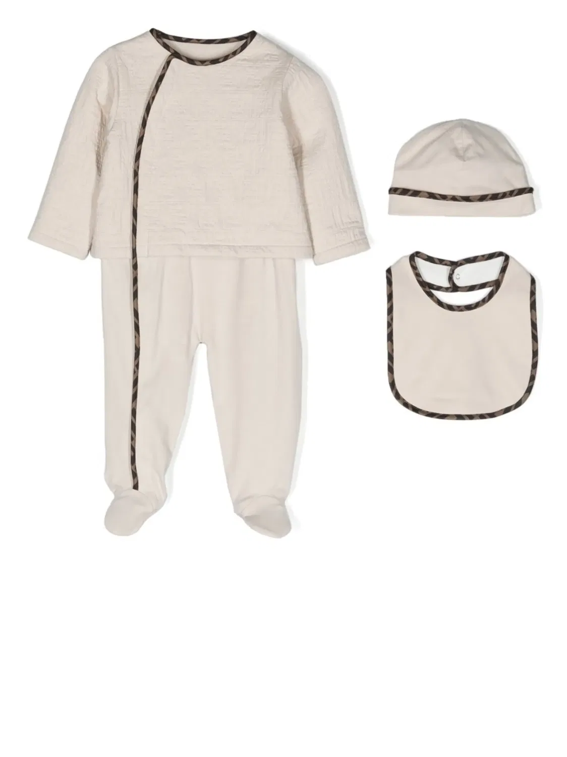 Стеганый комплект для новорожденного с логотипом FF Fendi Kids, нейтральные цвета