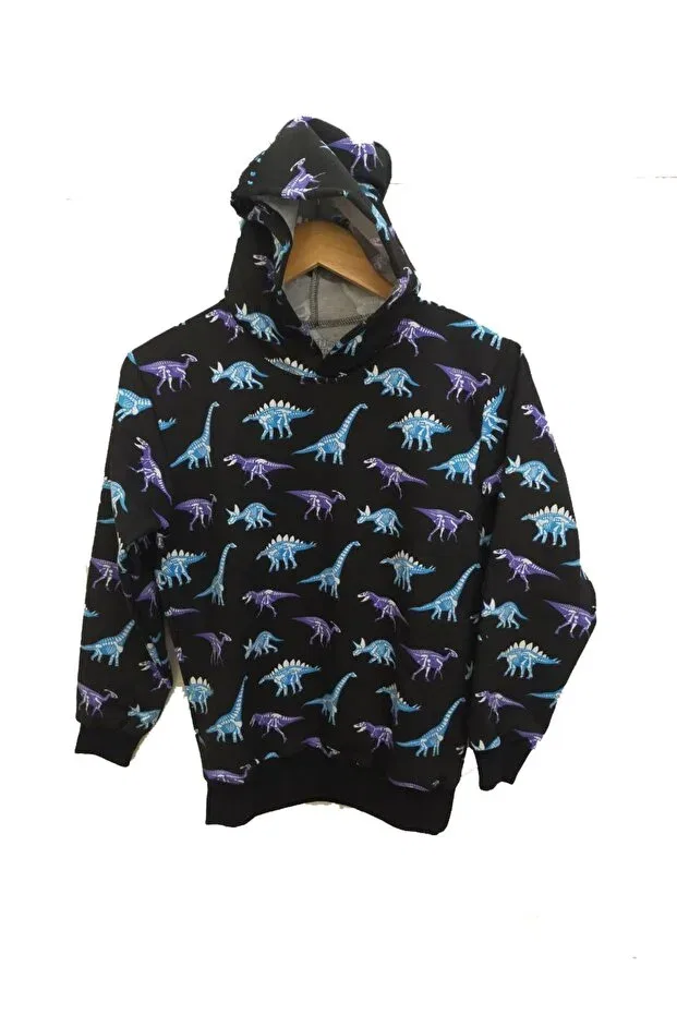 Детские свитшот с капюшоном с принтом Dinosaur Pattern Raf Coll, Black