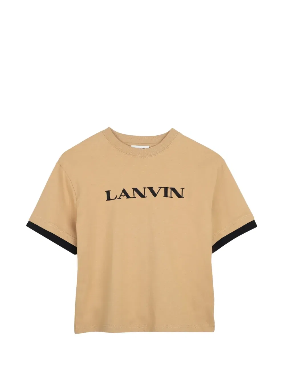 Футболка с вышитым логотипом и контрастной делкой Lanvin Enfant, бежевый