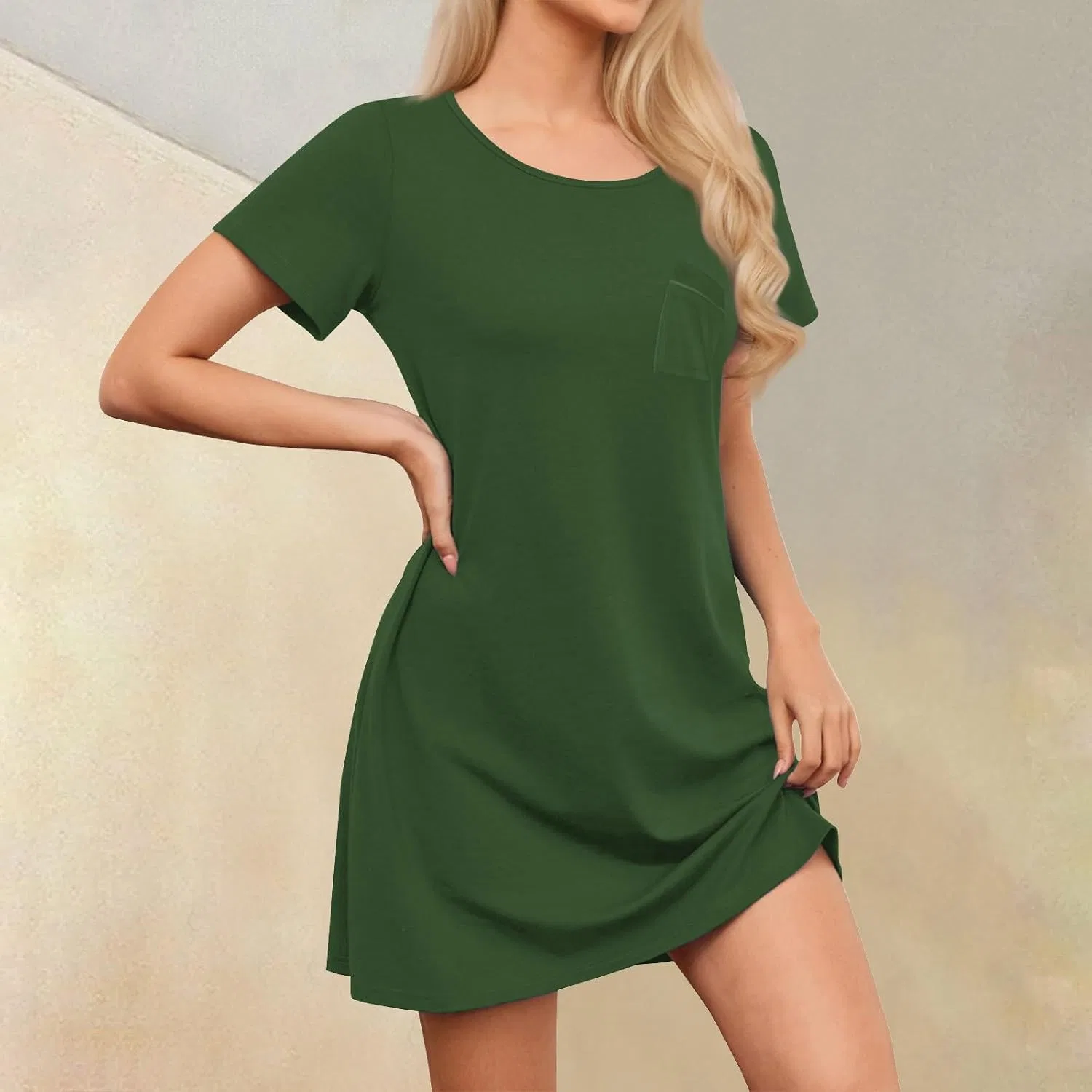 Женское летнее мини-платье с коротким рукавом T-Shirt Dress, Green — фото 3