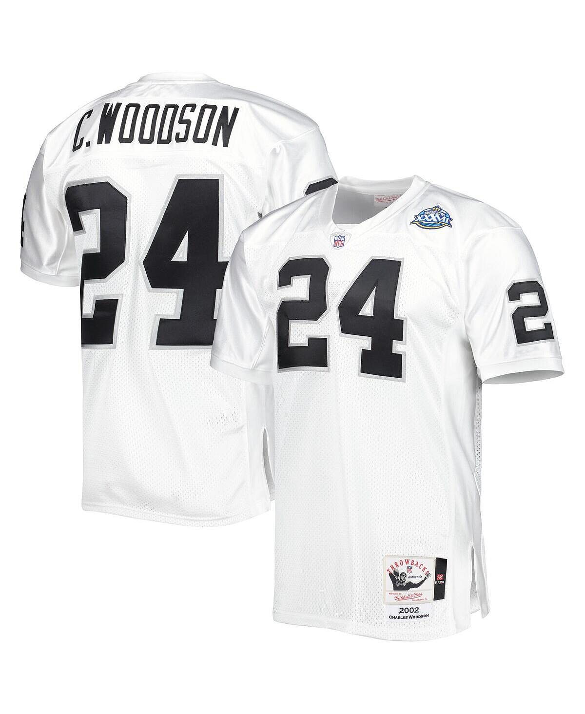 

Мужская футболка charles woodson white las vegas raiders 2002 super bowl xxxvii, оригинальная футболка для пенсионеров Mitchell & Ness, белый