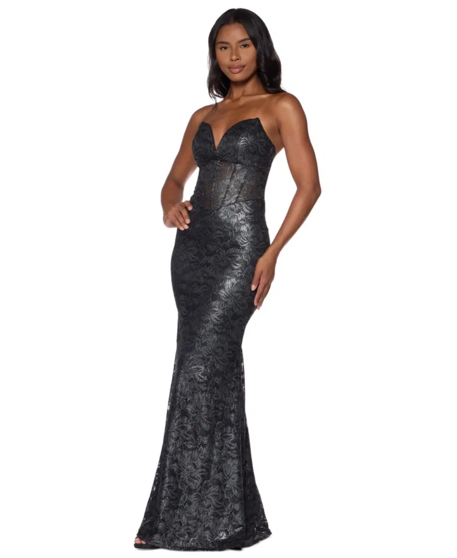 Платье-комбинация с кружевом и корсетом Alex & Sophia, Black/Silver — фото 2