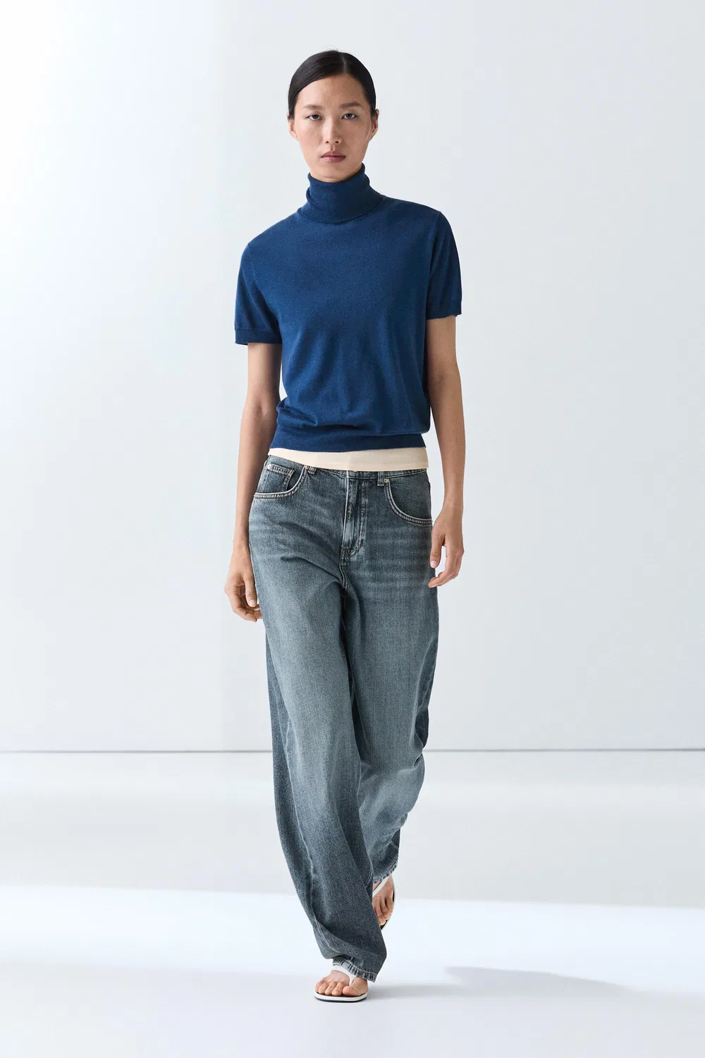 Свитер Massimo Dutti Turtleneck Knit, глубокий синий — фото 3