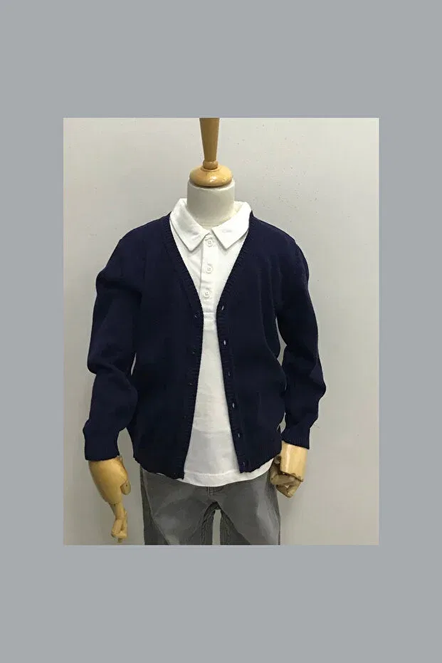 Детский кардиган с V-образным вырезом Unisex children's v-neck triko school cardigan Nonno Kids, Navy Blue — фото 2