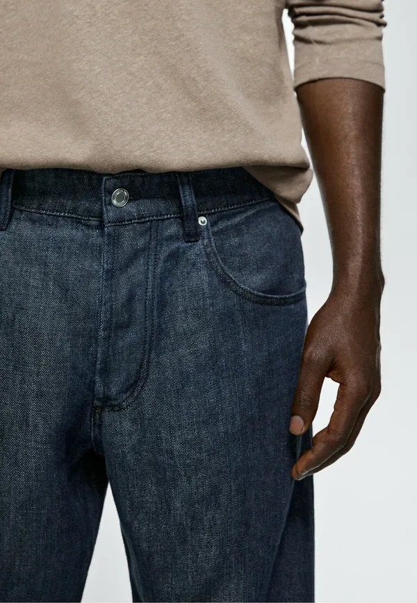Брюки льняные Wide-leg jeans, Massimo Dutti, синий — фото 4