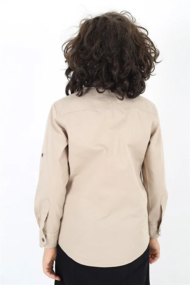 Детская рубашка для мальчиков с длинным рукавом Basics Banadamoda, Beige — фото 4