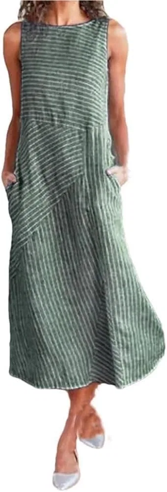 Женское летнее платье с карманами O-Neck, Green