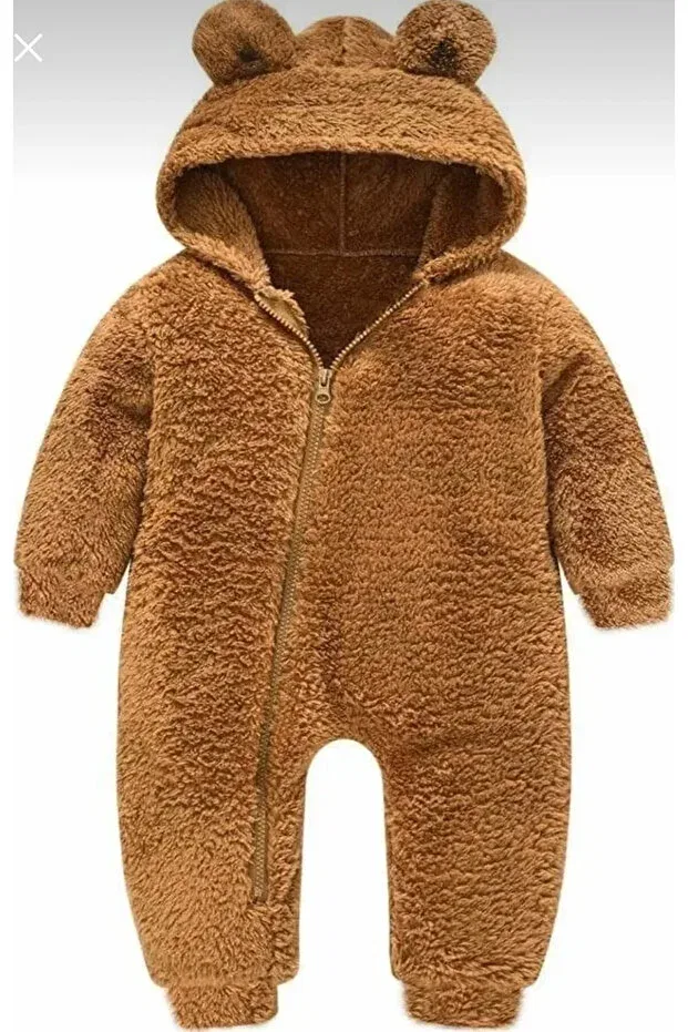 Детский комбинезон с капюшоном из плюша Babysi Kids Club, Camel
