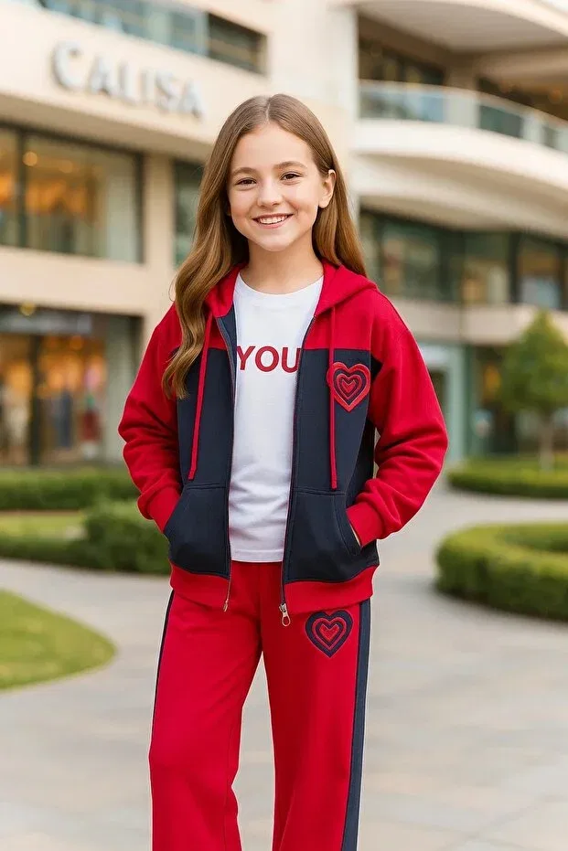 Детский спортивный комплект для девочек хлопковый Calisa, Red - Navy Blue — фото 4