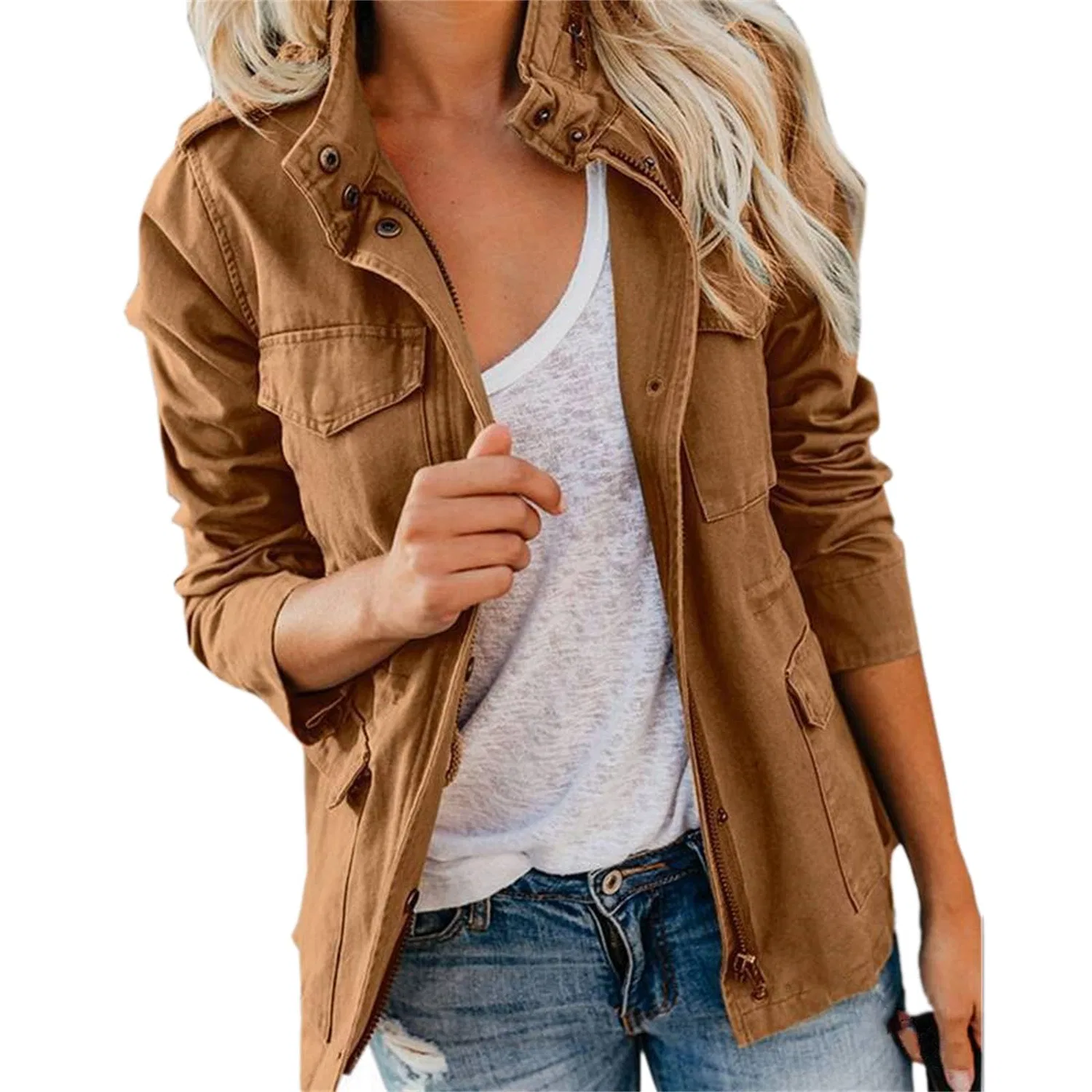 Женская куртка-ветровка с множеством карманов Military Windbreaker Jacket, Marrone